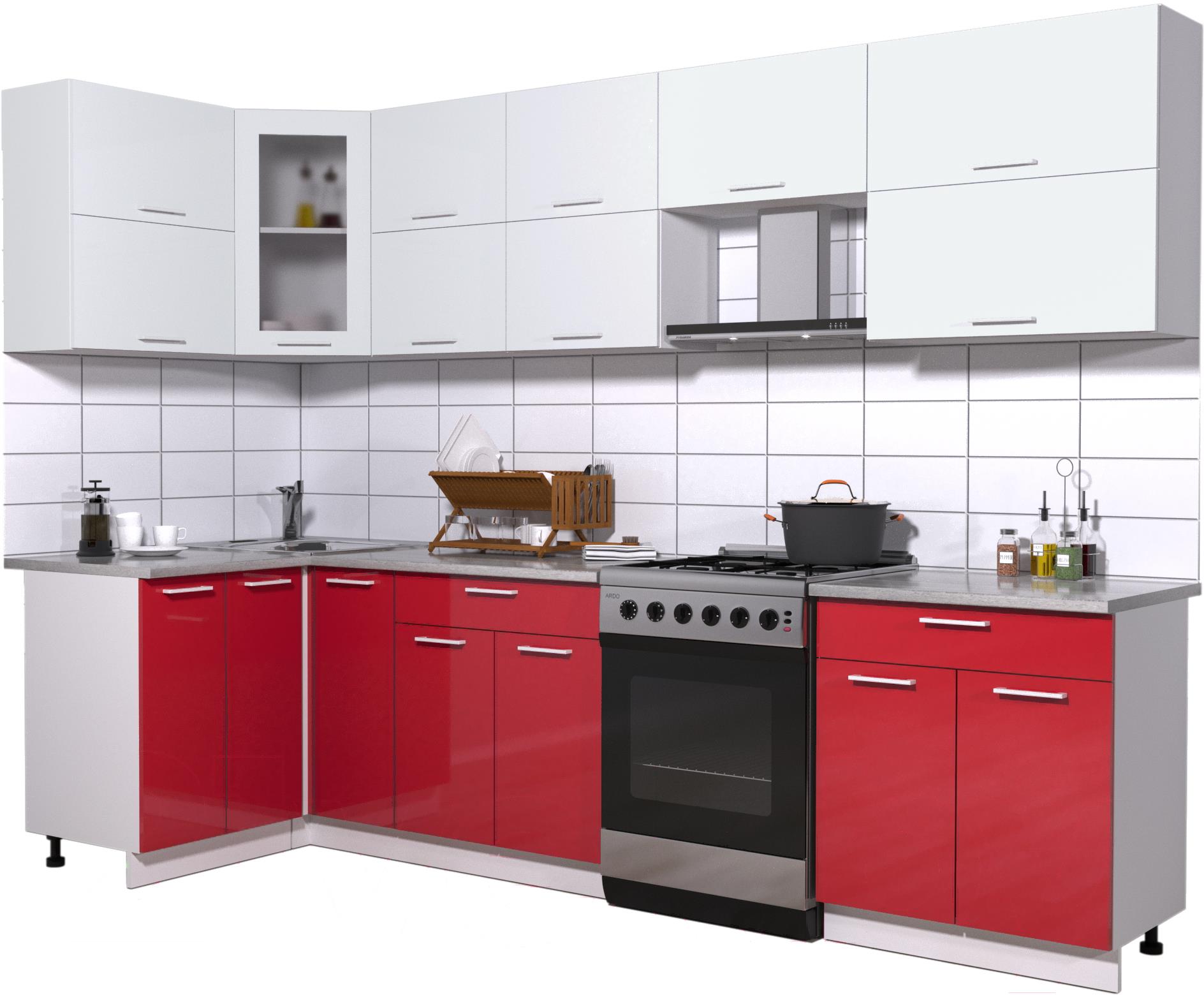 

Кухонный гарнитур Интерлиния Мила Gloss 60-12x29 белый/красный глянец, Мила Gloss 60-12x29