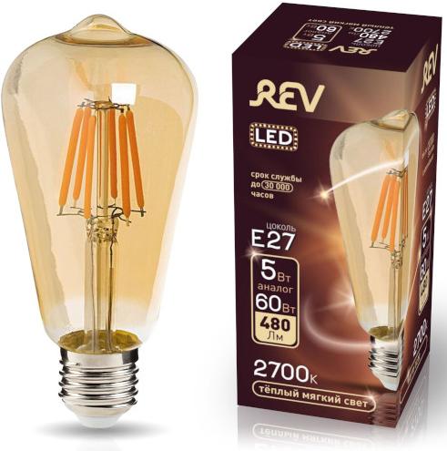 

Светодиодная лампочка Rev ST64 E27 5W 2700K [32435 5], Светодиодная лампочка Rev ST64 E27 5W 2700K 32435 5