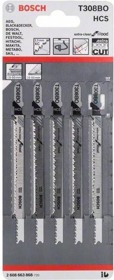 

Пилки для лобзика Bosch 2.608.663.868, T 308 HCS 5шт