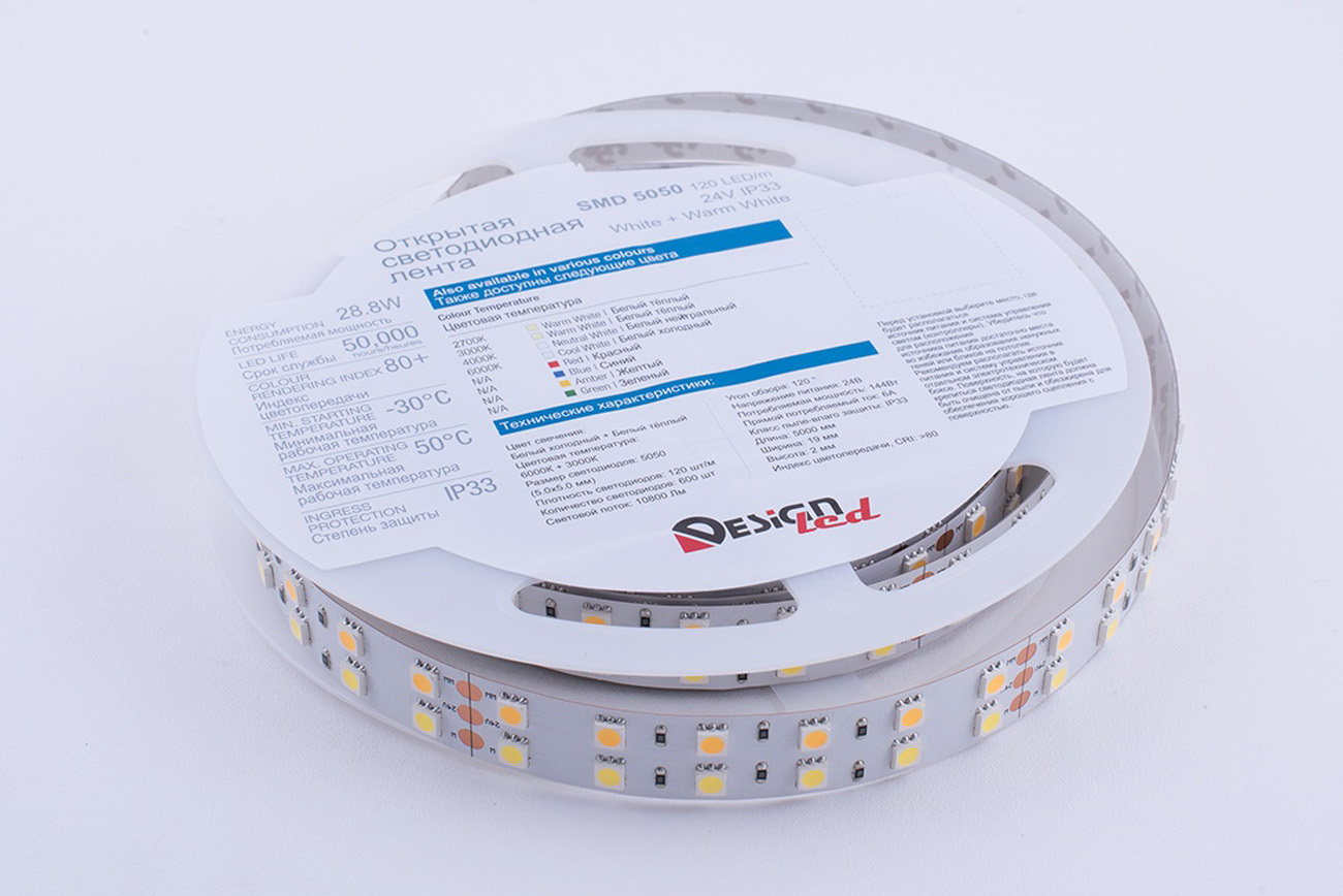 

Светодиодная лента DesignLed Лента светодиодная LUX, 5050, 120 LED/м, 28,8 Вт/м, 24В, IP33, RGB + теплый белый (RGB+3000K) [DSG5120-24-RGB+WW-33], Светодиодная лента DesignLed Лента светодиодная LUX, 5050, 120 LED/м, 28,8 Вт/м, 24В, IP33, RGB + теплый бел