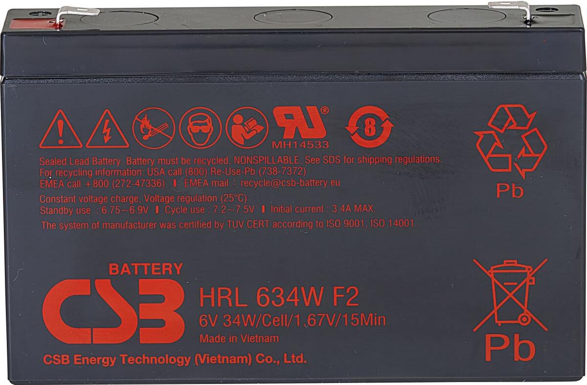 

Батарея для ИБП CSB HRL 634W F2 FR, Аккумулятор для ИБП CSB HRL 634W F2 FR 6V/9Ah
