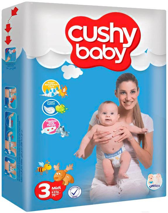 

Подгузники Cushy Baby Midi (70шт), Детские подгузники Cushy Baby Midi 70шт