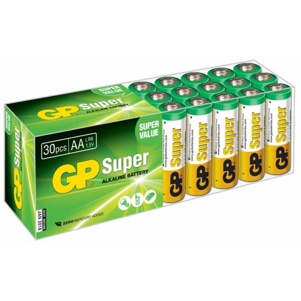 

Батарейка GP Super Alkaline 15A LR6 AA 30 шт [GP 15A-B30], Super Alkaline 15A LR6 AA 30 шт