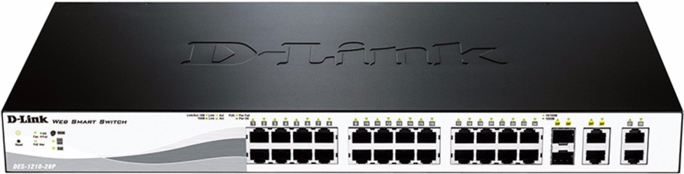 

Коммутатор D-Link 24-Port 10/100Mbps PoE with 4 10/100/1000Base-T and 2 Combo SFP ports Smart Switch OK [DES-1210-28P/C2A], Коммутатор D-Link DES-1210-28P/C2A