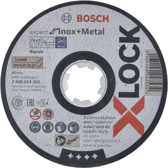 

Отрезной круг Bosch X-LOCK 115x1x22.23мм Expert for Inox + Metal [2.608.619.263], Отрезной круг Bosch X-LOCK 115x1x22.23мм Expert for Inox + Metal 2.608.619.263
