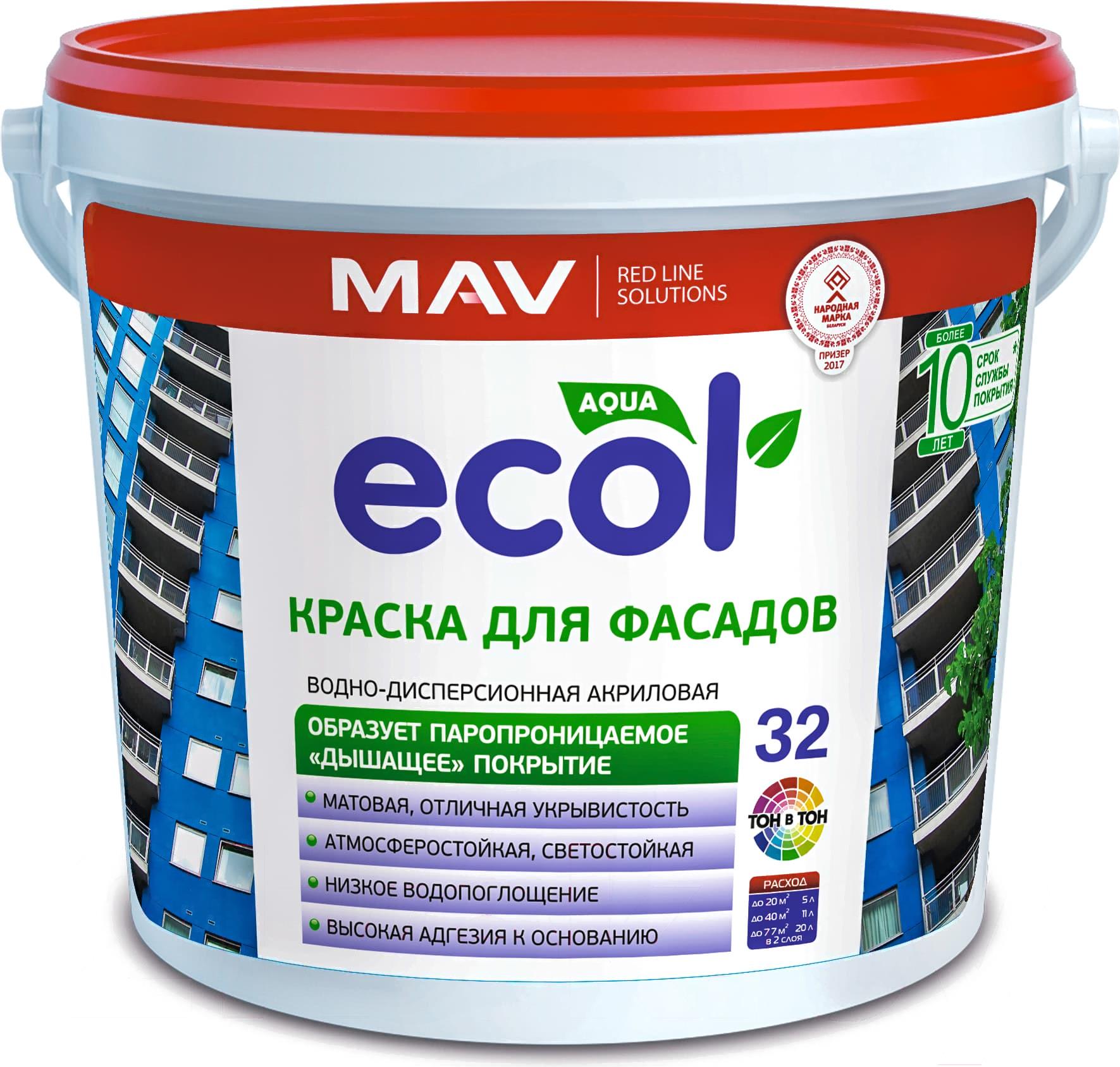 

Краска, эмаль MAV Краска Ecol ВД-АК-1032 фасадная 5л белый, Краска Ecol ВД-АК-1032 фасадная 5л