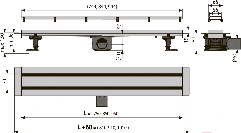 

Трап для душа Alcaplast APZ13-DOUBLE9-850 (с решеткой)