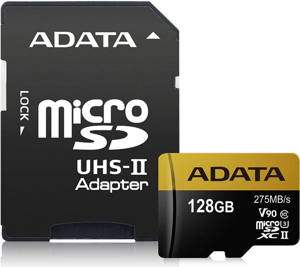 

Карта памяти A-Data Premier ONE microSDXC UHS-II 128GB + адаптер [AUSDX128GUII3CL10-CA1], Карта памяти QUMO Флеш microSD 128GB ADATA Premier ONE microSDXC Class 10 UHS-II U3 V90 275MB/s (SD адаптер) AUSDX128GUII3CL10-CA1