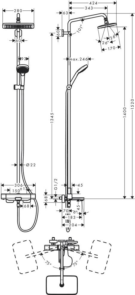 

Душевая система Hansgrohe Croma E Showerpipe 280 [27687000], Душевая система Hansgrohe Croma E Showerpipe 280 27687000