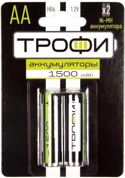 

Комплект аккумуляторов Трофи HR6-2BL 1500mAh / Б0019500, Аккумуляторная батарейка Трофи HR6-2BL 1500mAh Б0019500