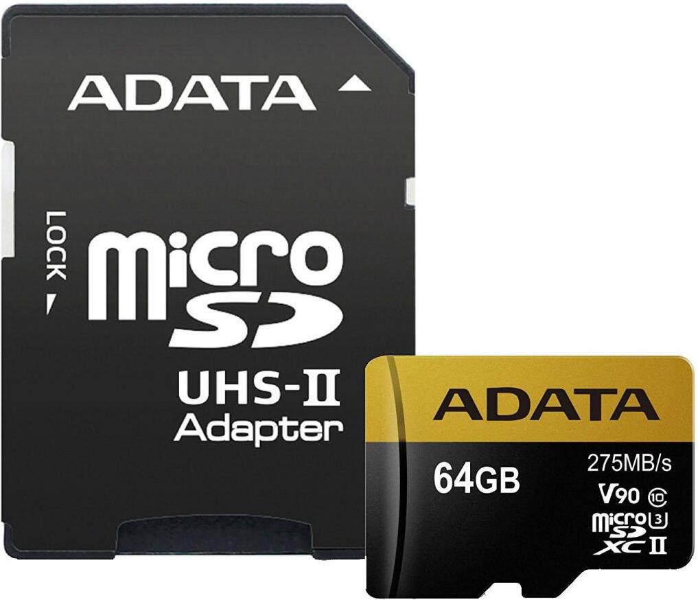 

Карта памяти A-Data microSDXC UHS-II 64GB + адаптер [AUSDX64GUII3CL10-CA1], Карта памяти A-Data microSD 64GB Premier ONE microSDXC Class 10 + SD адаптер AUSDX64GUII3CL10-CA1