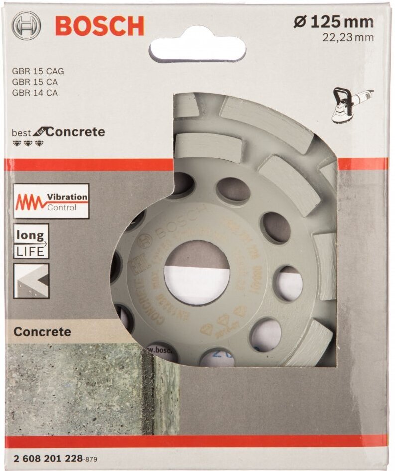 

Алмазная чашка по бетону двурядная Bosch 125х22 мм Best for concrete [2.608.201.228], Алмазная чашка Bosch 125х22 мм по бетону двурядная Best for concrete 2.608.201.228