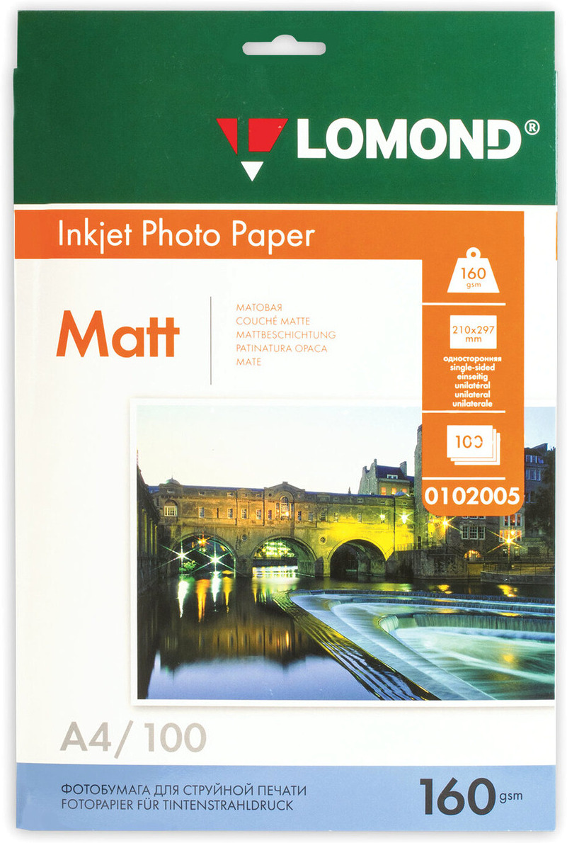 

Фотобумага Lomond Матовая A4 160 г/кв.м. 100 листов (0102005), Фотобумага Lomond 0102005