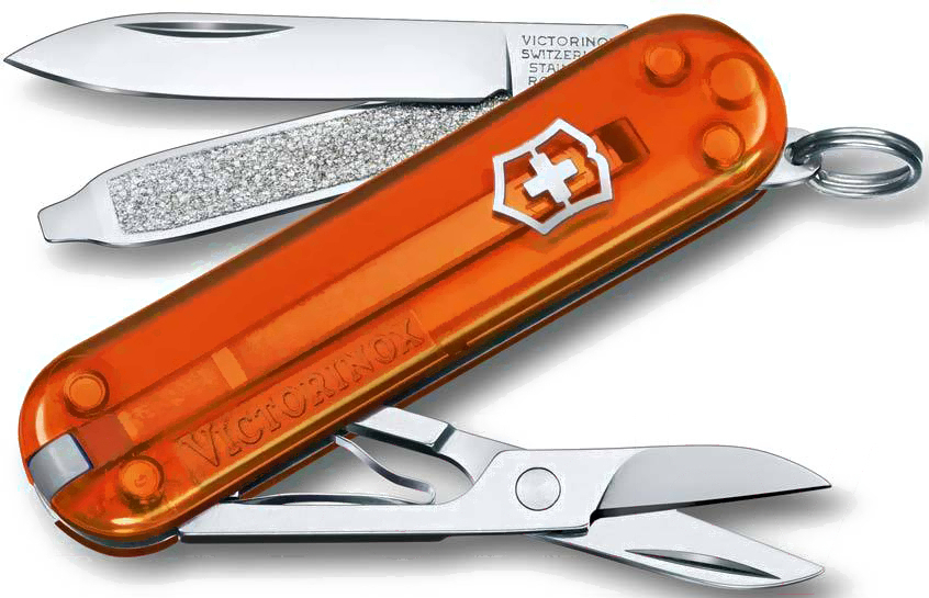 

Туристический нож Victorinox перочинный Classic Fire Opal 58мм 7функц. [0.6223.T82G], Мультитул Victorinox 0.6223.T82G (оранжевый)