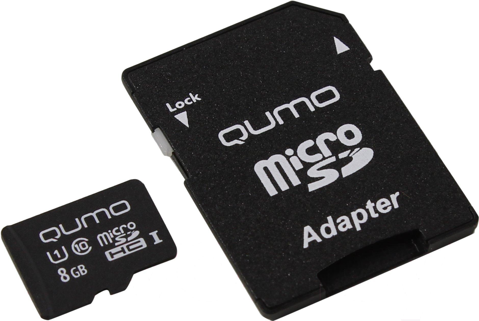 

Карта памяти QUMO MicroSDHC 8GB с адаптером SD QM8GMICSDHC10U1 [19239], MicroSDHC 8GB с адаптером SD QM8GMICSDHC10U1