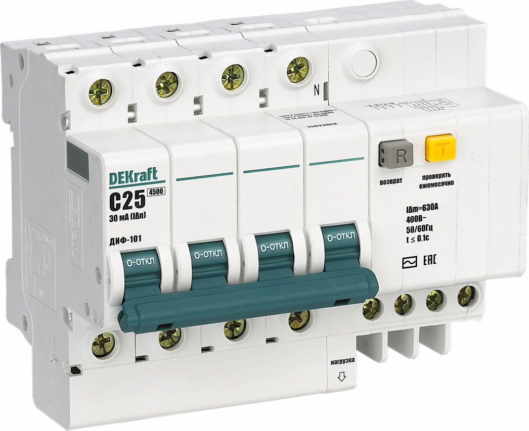 

16005DEK Диф. автомат 1Р+N 25А 30мА тип AC х-ка С ДИФ-102 4,5кА (360855) / Диф. автомат 1Р+N 25А 30мА тип AC х-ка С ДИФ-102 4,5кА