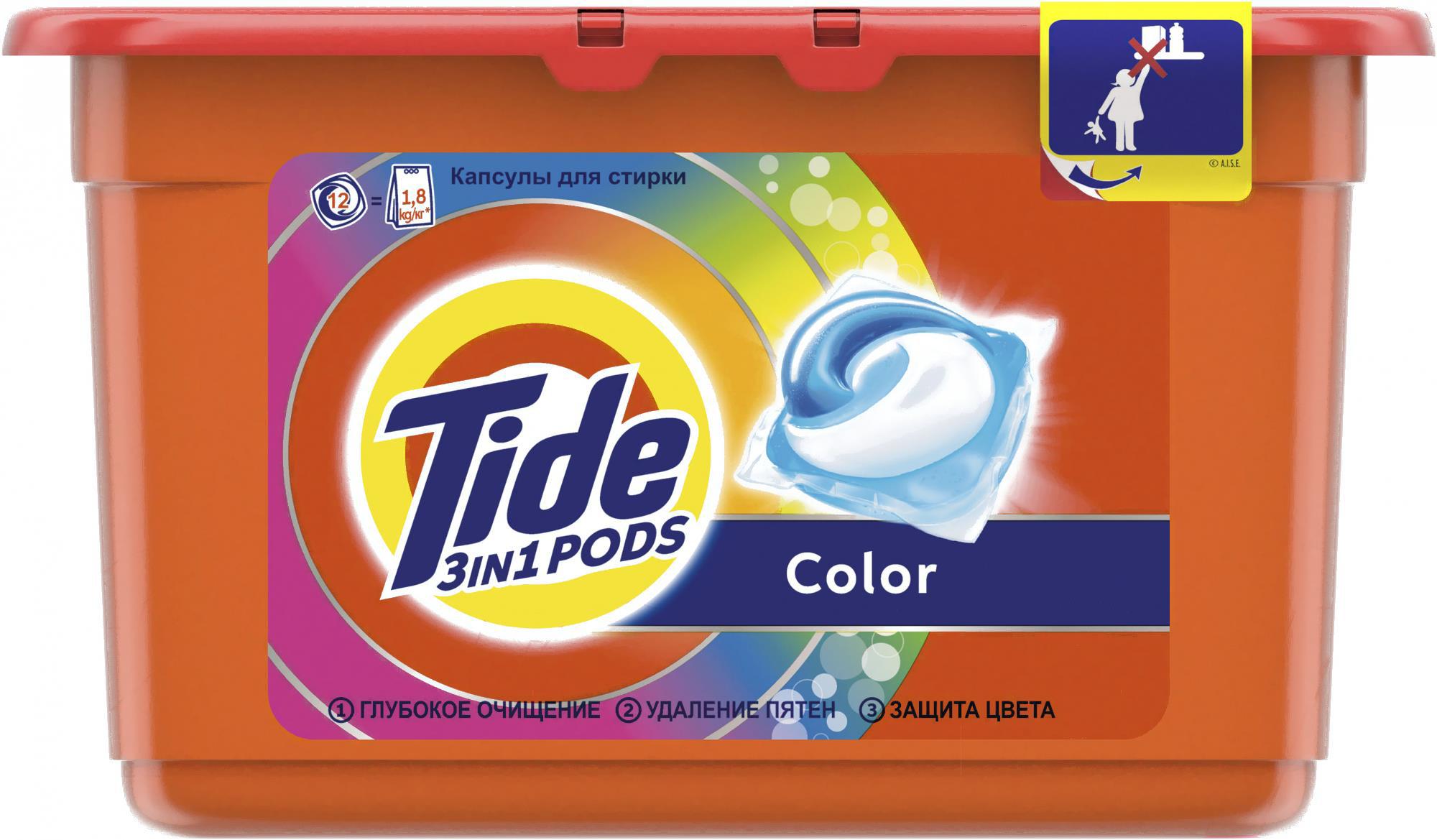 

Гель для стирки TIDE в растворимых капсулах Color 12х24,8г, Color 12x24.8г