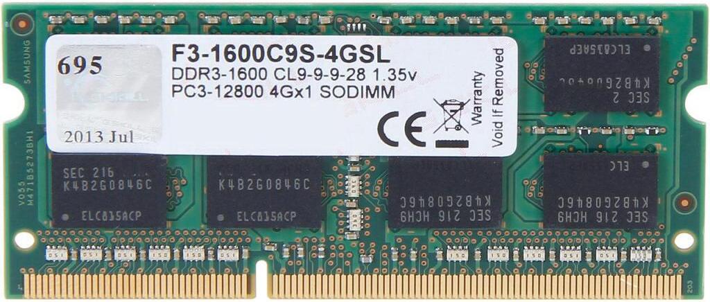 

Оперативная память G.Skill 4GB DDR3 SODIMM PC3-12800 (F3-1600C9S-4GSL)