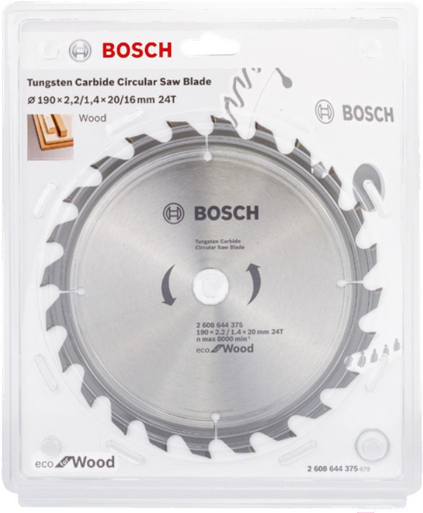 

Диск пильный Bosch 2.608.644.375, Диск пильный Bosch 190-20/16 Eco for wood 24зуб. 2.608.644.375