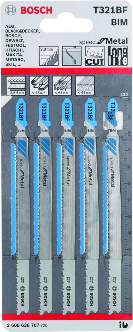 

Пилки для лобзика Bosch 2.608.636.707, Пилка для лобзика Bosch T 321 BF Speed for Metal 5шт 2.608.636.707