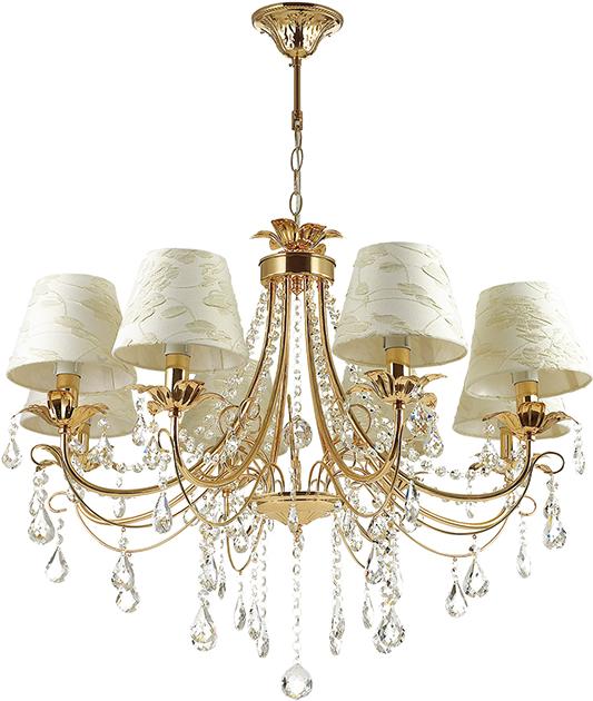 

Подвесная люстра Odeon Light ODL17 411 E14 8*40W 220V Plesanda золото/абажур ткань/хрусталь [3431/8], ODL17 411 E14 8*40W 220V Plesanda