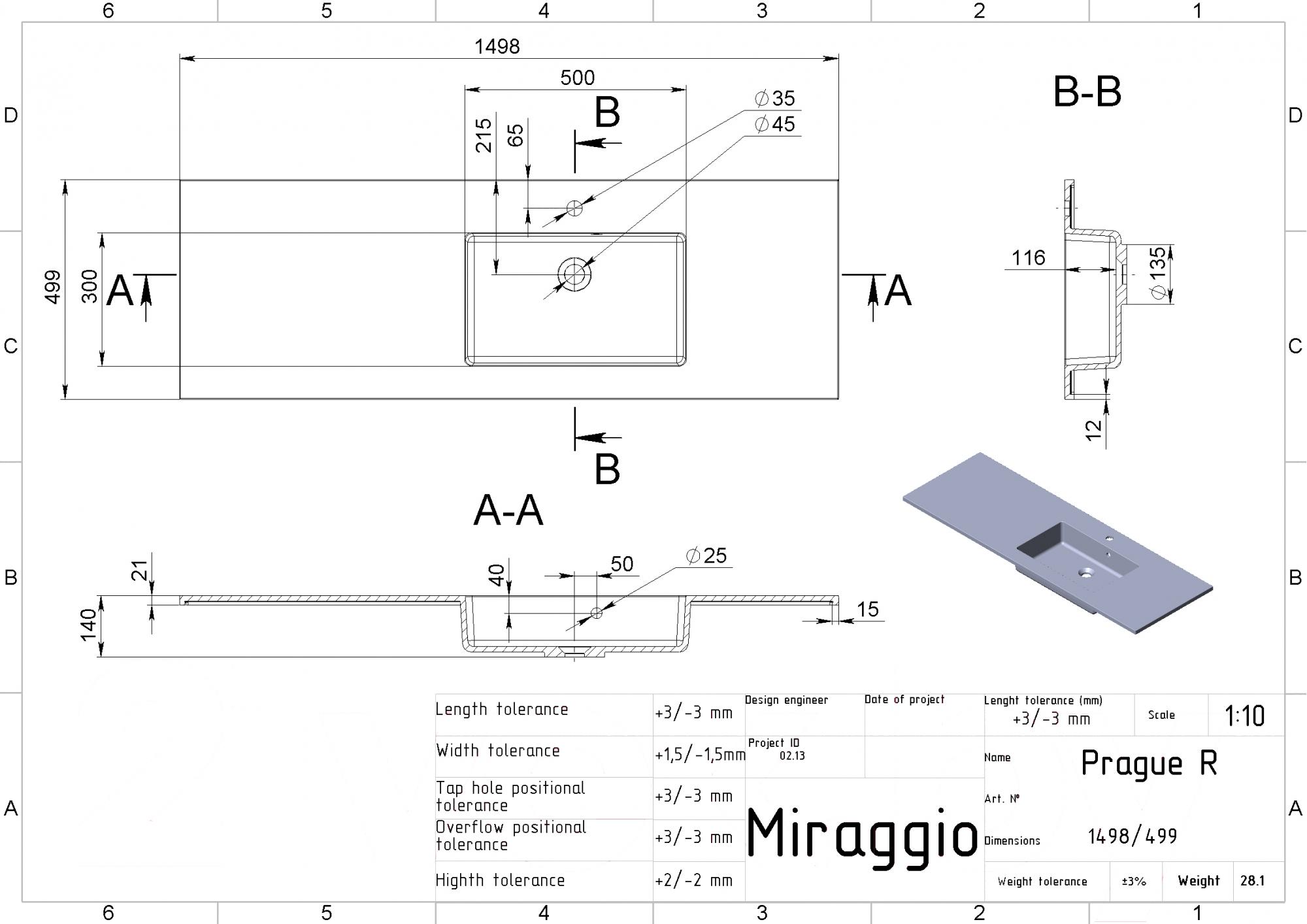 

Умывальник Miraggio Prague Matt 1500 R, Prague Matt 1500 R