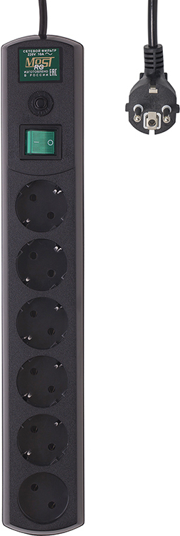 

Сетевой фильтр Most RG 5 м 6 розеток Black [RG 5М BL], Сетевой фильтр Most RG 5 м 6 розеток RG 5М BL Black