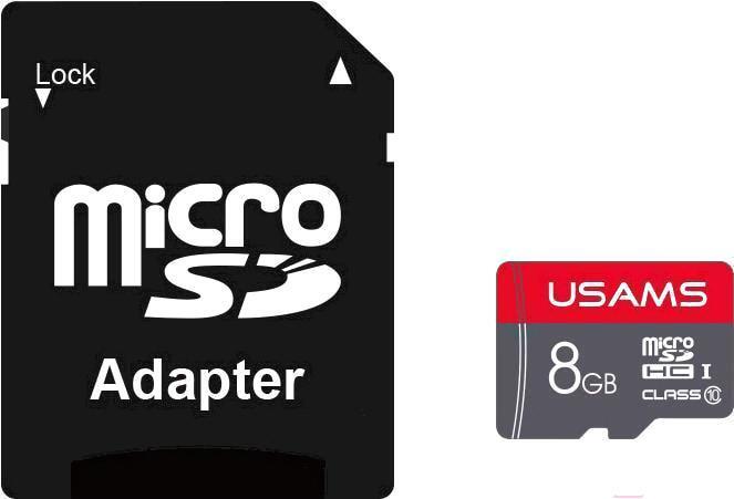 

Карта памяти Usams MicroSDHC 8Gb Class 6 US-ZB116 High Speed +Адаптер красный [ZB116TF01], Карта памяти Usams US-ZB116 High Speed TF Card 8GB (с адаптером)