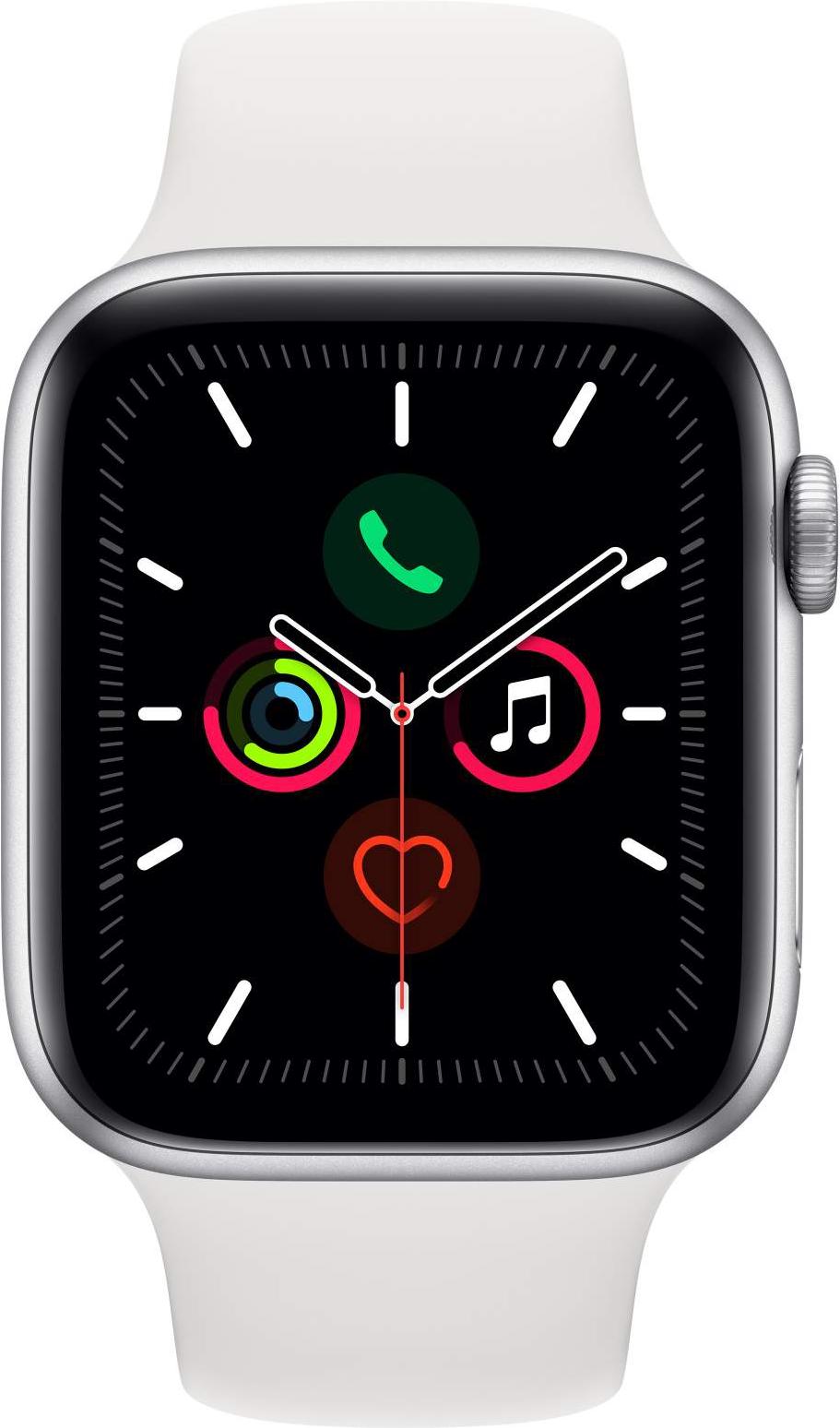 

Умные часы Apple Watch Series 5 GPS 44 mm серебристый алюминий/белый спортивный [MWVD2], Watch Series 5 GPS 44 mm