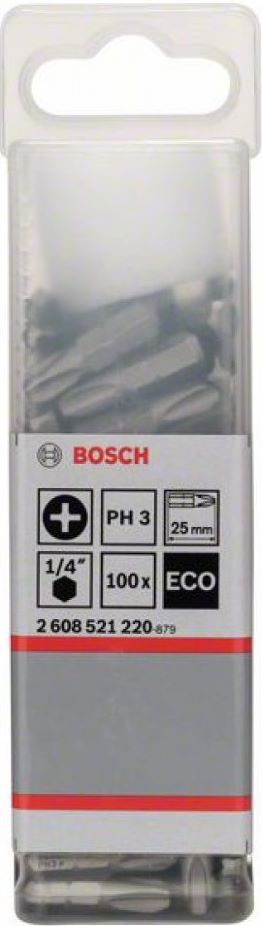 

Набор бит Bosch 2608521220 (100 предметов), Насадка крестообразная Bosch PH3 25 мм ECO 2.608.521.220