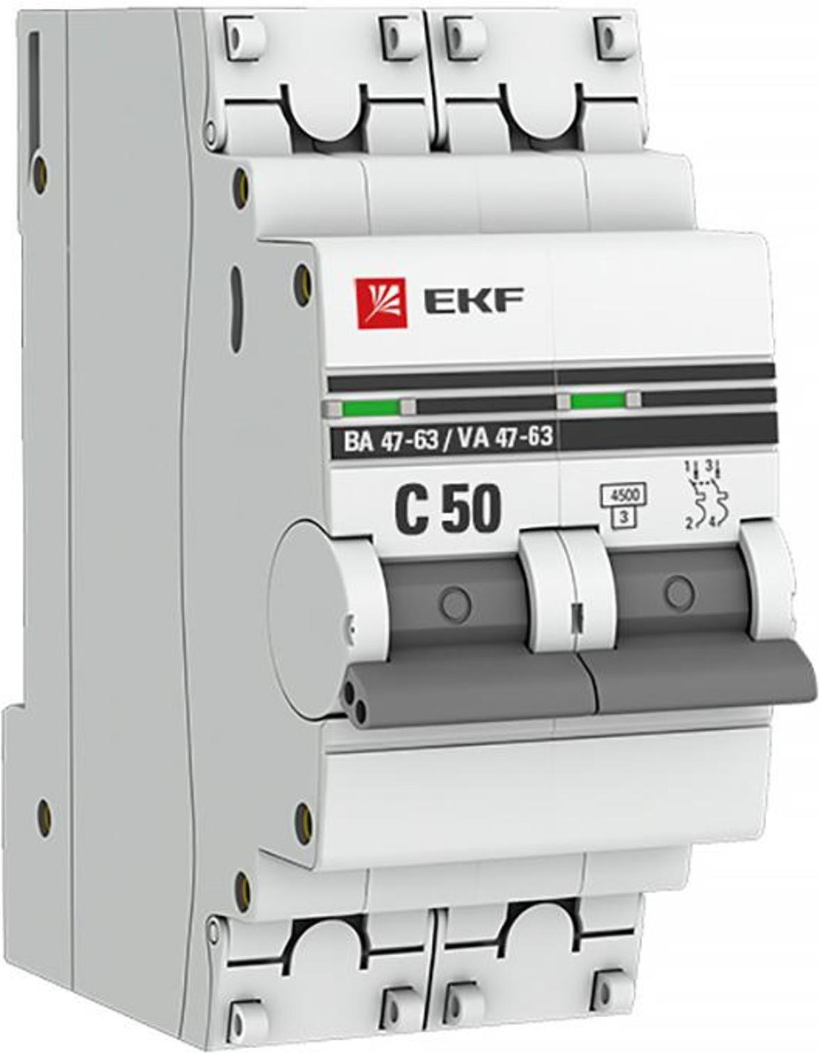 

Выключатель автоматический EKF ВА 47-63 2P 50А (C) 4.5kA PROxima, Выключатель нагрузки EKF ВА 47-63 2P 50А (C) 4.5kA PROxima mcb4763-2-50C-pro
