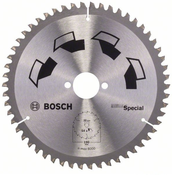 

Диск по дереву Bosch 190x30 54 SPECIAL 2609256892, Диск пильный Bosch 190х30 мм 54 зуб. универсальный Special 2.609.256.892