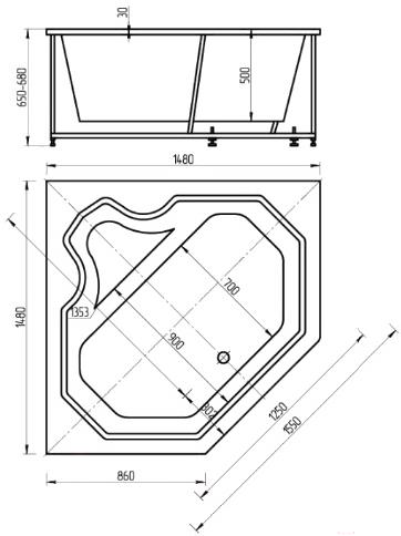 

Ванна Aquatek Лира 148x148 с гидромассажем и экраном, Лира 148x148 с гидромассажем и экраном