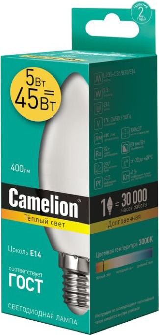 

Светодиодная лампа Camelion C35 E14 5 Вт 3000 К [12031], Светодиодная лампочка Camelion C35 E14 5 Вт 3000 К 12031
