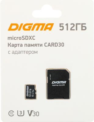 

Карта памяти Digma microSDXC 512Gb Class10 Digma CARD30 + adapter (DGFCA512A03)