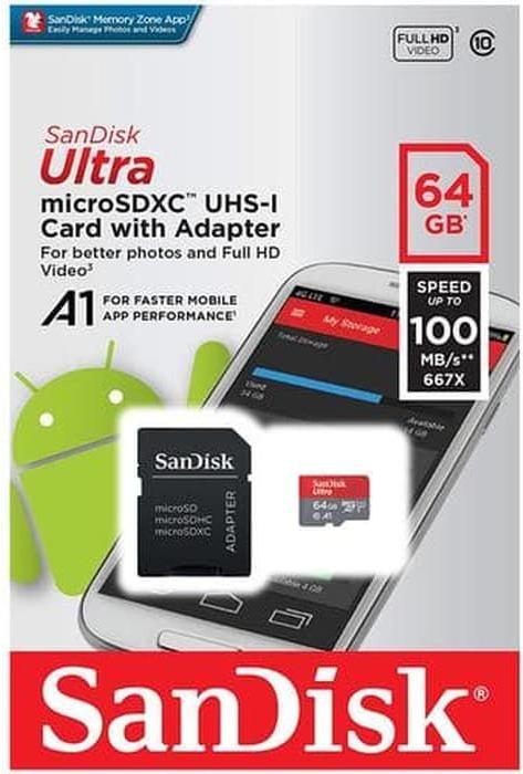 

Карта памяти SanDisk microSD 64GB microSDXC Class 10 Ultra SD адаптер [SDSQUA4-064G-GN6MA], microSD 64GB microSDXC Class 10 Ultra SD адаптер