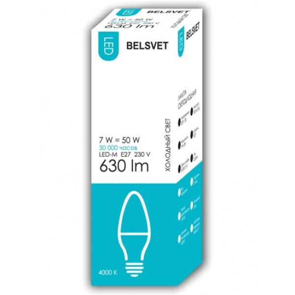 

Светодиодная лампочка БЕЛСВЕТ LED-М Свеча C37 7W 4000 К E27