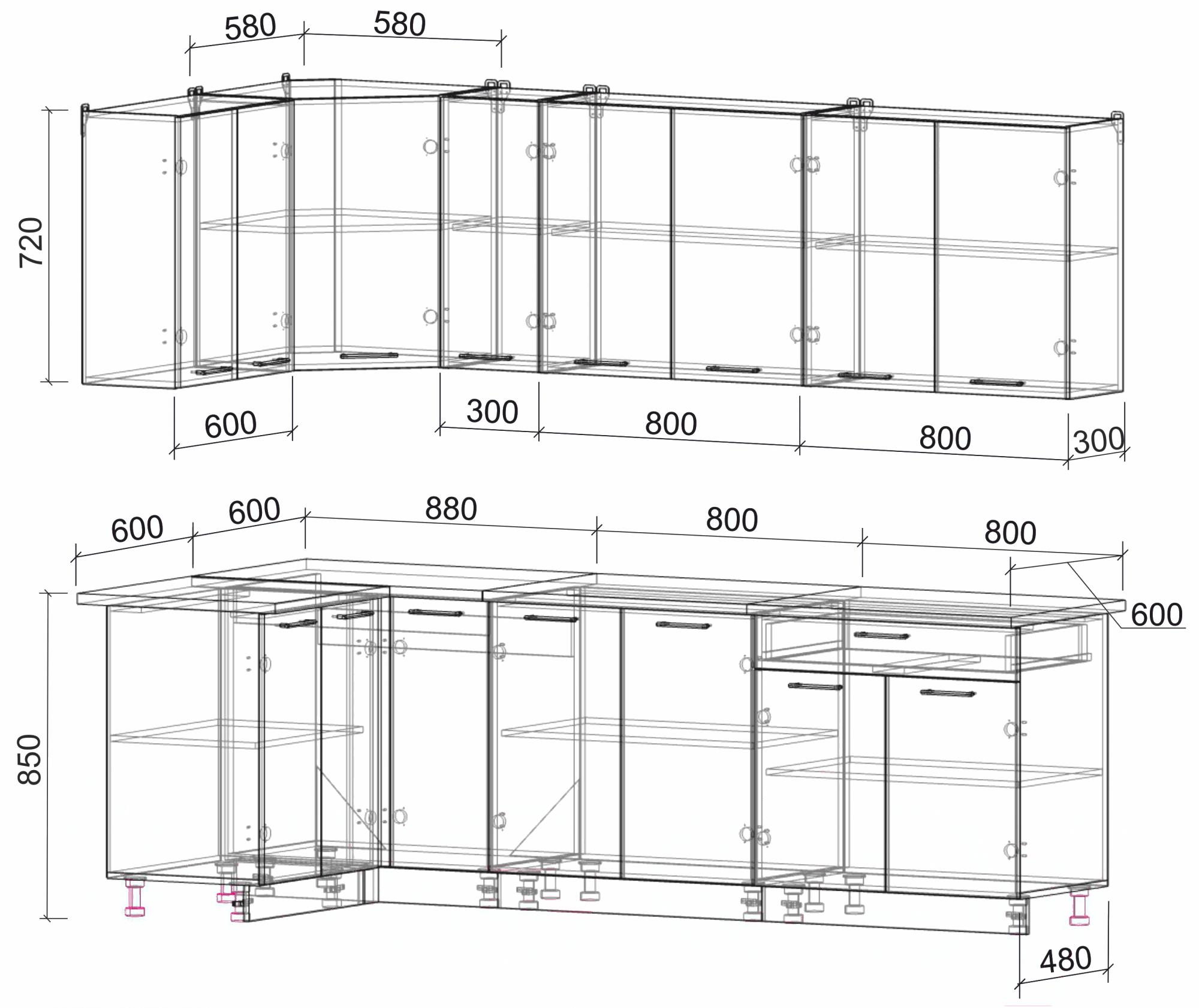 

Кухонный гарнитур Интерлиния Мила Лайт 1.2x2.5 дуб золотой, Мила Лайт 1.2x2.5