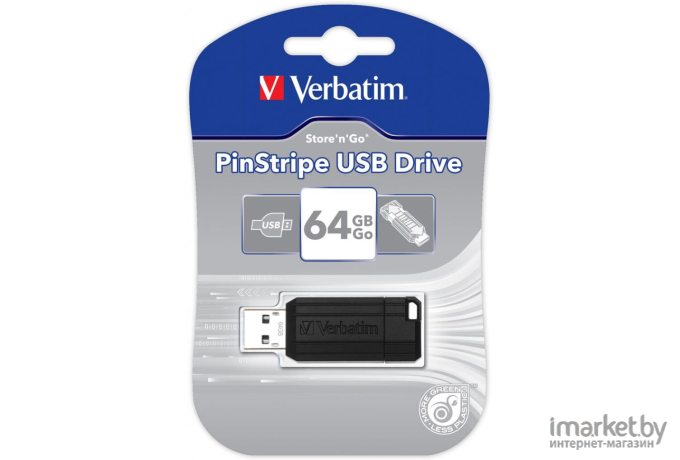 USB Flash Verbatim PinStripe черный 64 GB (49065)