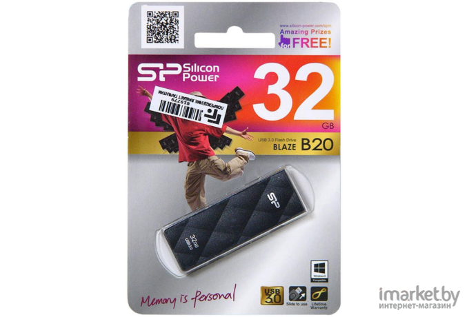 USB Flash Silicon-Power Blaze B20 Black 32GB (SP032GBUF3B20V1K)