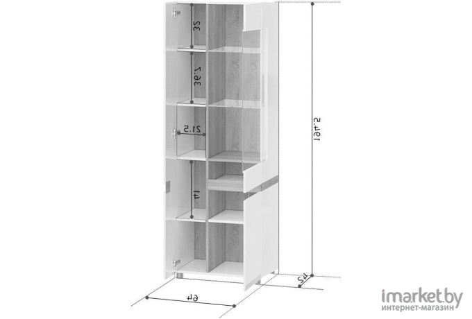 Витрина Anrex Линате-2 правый белый/бежевый [22174]