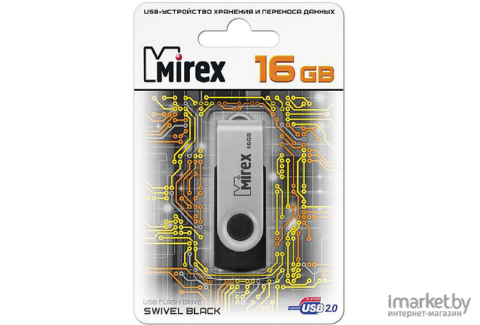 USB Flash Mirex SWIVEL RUBBER BLACK 16GB (13600-FMURUS16)