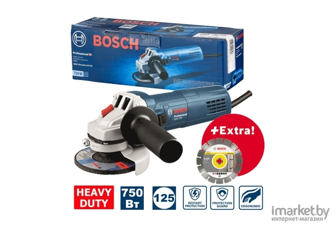 Профессиональная угловая шлифмашина Bosch GWS 750-125 Professional [0.601.394.00D]