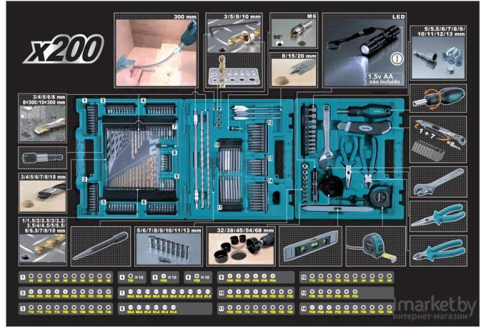 Универсальный набор инструментов Makita D-37194 200 предметов