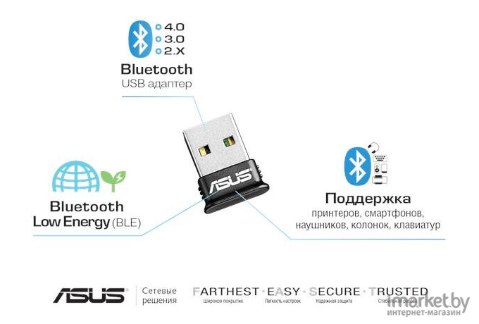 Адаптер Bluetooth ASUS USB-BT400 Bluetooth до 3 Мбит/сек [Черный]