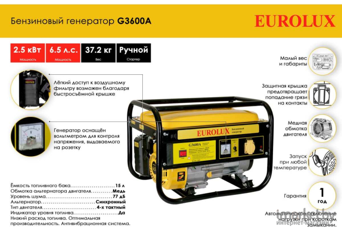 Электрогенератор EUROLUX G3600A [арт, 64/1/37]