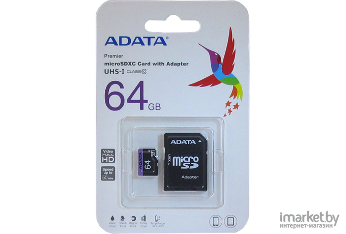 Карта памяти A-data Premier microSDXC UHS-I U1 Class 10 64GB (AUSDX64GUICL10-RA1)