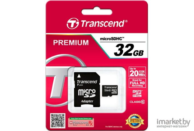 Карта памяти Transcend microSDHC Class 10 32 Gb + SD адаптер (TS32GUSDHC10)