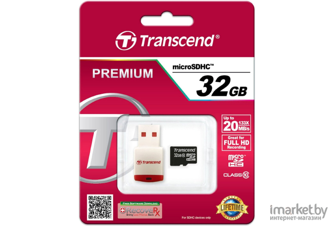 Карта памяти Transcend microSDHC Class 10 32 Gb + SD адаптер (TS32GUSDHC10)