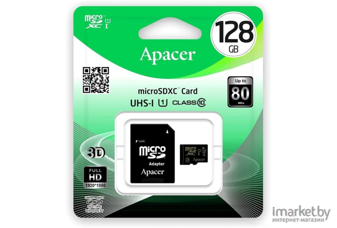 Карта памяти Apacer microSDHC (Class 10) 128GB + адаптер (AP128GMCSX10U1-R)